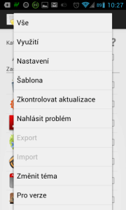 Nabídka pod tlačítkem Menu