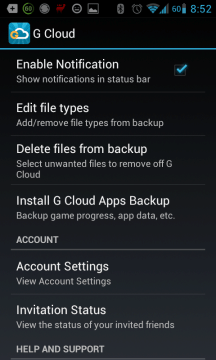 Možnosti nastavení G Cloud Backup