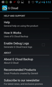 Možnosti nastavení G Cloud Backup