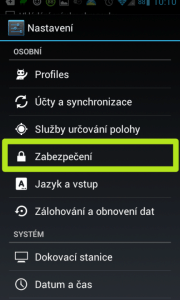 Přejděte do sekce Zabezpečení.