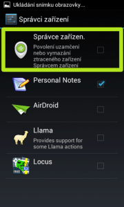 Položka Správce zařízení Android.