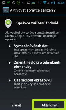 Odpovězte stiskem tlačítka Aktivovat