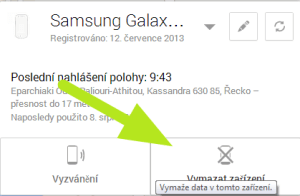 Stiskněte tlačítko Vymazat zařízení
