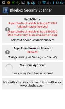 Bluebox Security Scanner: probíhá sken aplikací