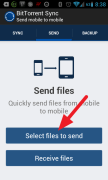 Tapněte na tlačítko Select files to send