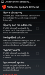 Cerberus proti krádeži: nastavení aplikace