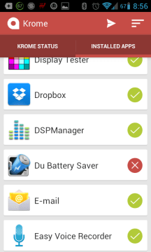 Seznam aplikací - sekce Installed Apps
