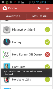 Seznam aplikací - sekce Installed Apps