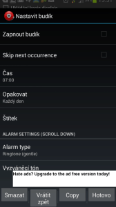 Alarm Clock Plus: možnosti nastavení buzení