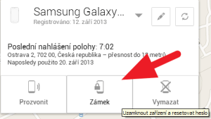 Funkce zámek ve webové správě Správce zařízení Android