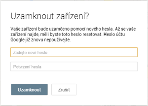 Funkce zámek ve webové správě Správce zařízení Android