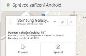 Dosavadní nabídka funkcí Správce zařízení Android