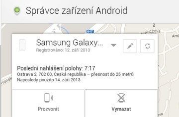 Dosavadní nabídka funkcí Správce zařízení Android