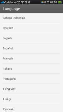 Výběr jazyků uživatelského rozhraní