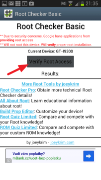 Stiskněte tlačítko Verify root access