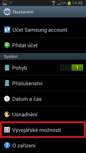Jděte do sekce Vývojářské možnosti