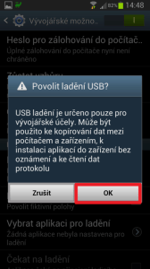 Potvrďte, že chcete povolit ladění USB