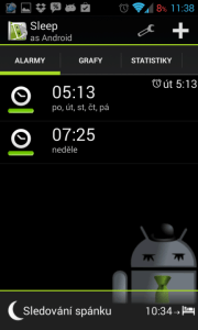 Sleep as Android: nastavené budíky