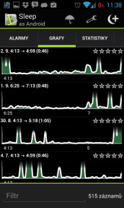 Sleep as Android: spánkové grafy