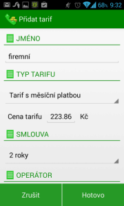 Zadání vlastního tarifu