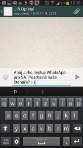 Psaní zprávy ve WhatsApp Messengeru