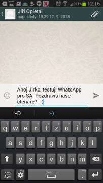 Psaní zprávy ve WhatsApp Messengeru