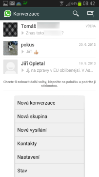 Kontextová nabídka seznamu konverzací