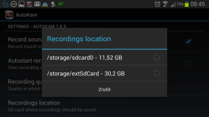 AutoKam: výběr úložiště