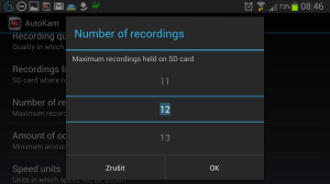 AutoKam:  počet nahrávek, které chcete mít uložené