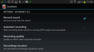 AutoKam: možnosti nastavení aplikace