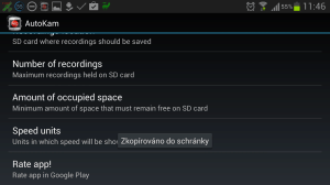 AutoKam: možnosti nastavení aplikace