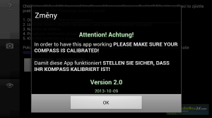 Upozornění na vhodnost kalibrace kompasu