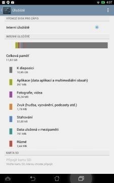 dostupná paměť po prvním přihlášení je cca. 11 GB