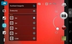 prostředí fotoaparátu - nastavení rozlišení fotografií