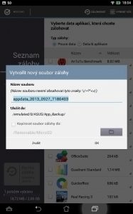 Zálohování aplikací - uložení zálohy na microSDHC kartu