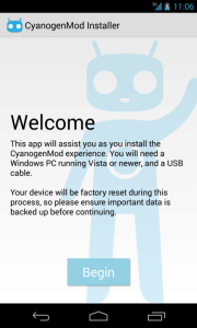 CyanogenMod Installer: uvítání