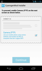 CyanogenMod Installer: zapnutí PTP