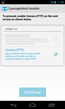 CyanogenMod Installer: zapnutí PTP