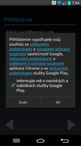 Souhlas s podmínkami Google