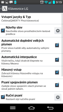 Možnosti nastavení klávesnice
