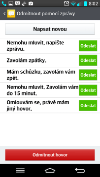 Hovor lze odmítnout s odesláním SMS