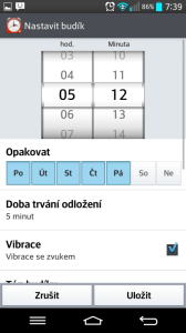 Budík/Hodiny: nastavení budíku