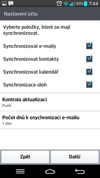 E-mail: synchronizace s Exchange serverem