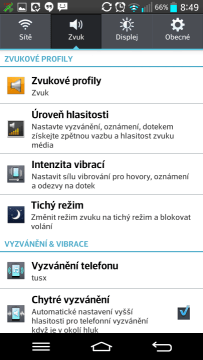 Nastavení - sekce Zvuk
