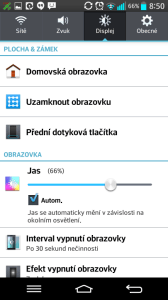 Nastavení - sekce Displej