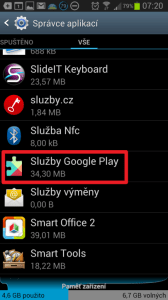 Najděte a otevřete položku Služby Google Play