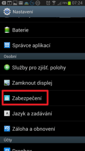 Otevřete sekci Zabezpečení