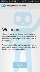 CyanogenMod Installer - uvítání