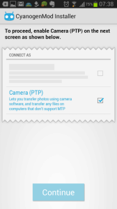 CyanogenMod Installer - zapnutí režimu PTP
