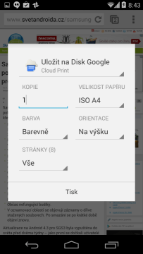 Možnosti tisku přes Google Cloud Print